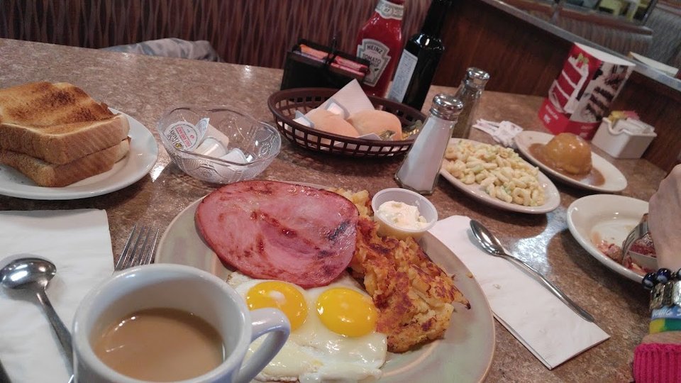 Ham Eggs Hash Browns Mac Salad